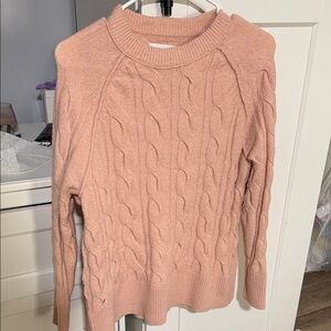 Cable-Knit Crewneck Sweater in Blush